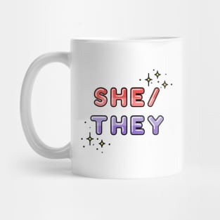 She/They Pronouns Design with Stars Mug
